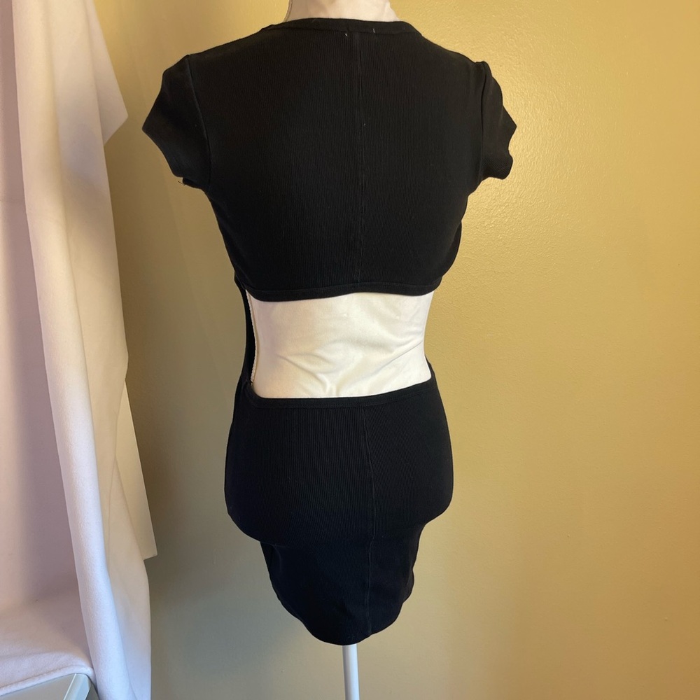 Garage Black Ribbed Cutout Mini Dress XS/S Open Back Y2K Bodycon Party Sexy - Picture 3 of 12